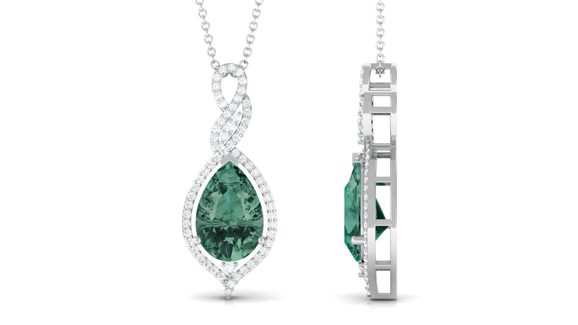 Created Green Sapphire and Moissanite Teardrop Dangle Pendant