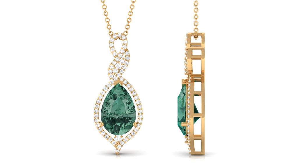 Created Green Sapphire and Moissanite Teardrop Dangle Pendant
