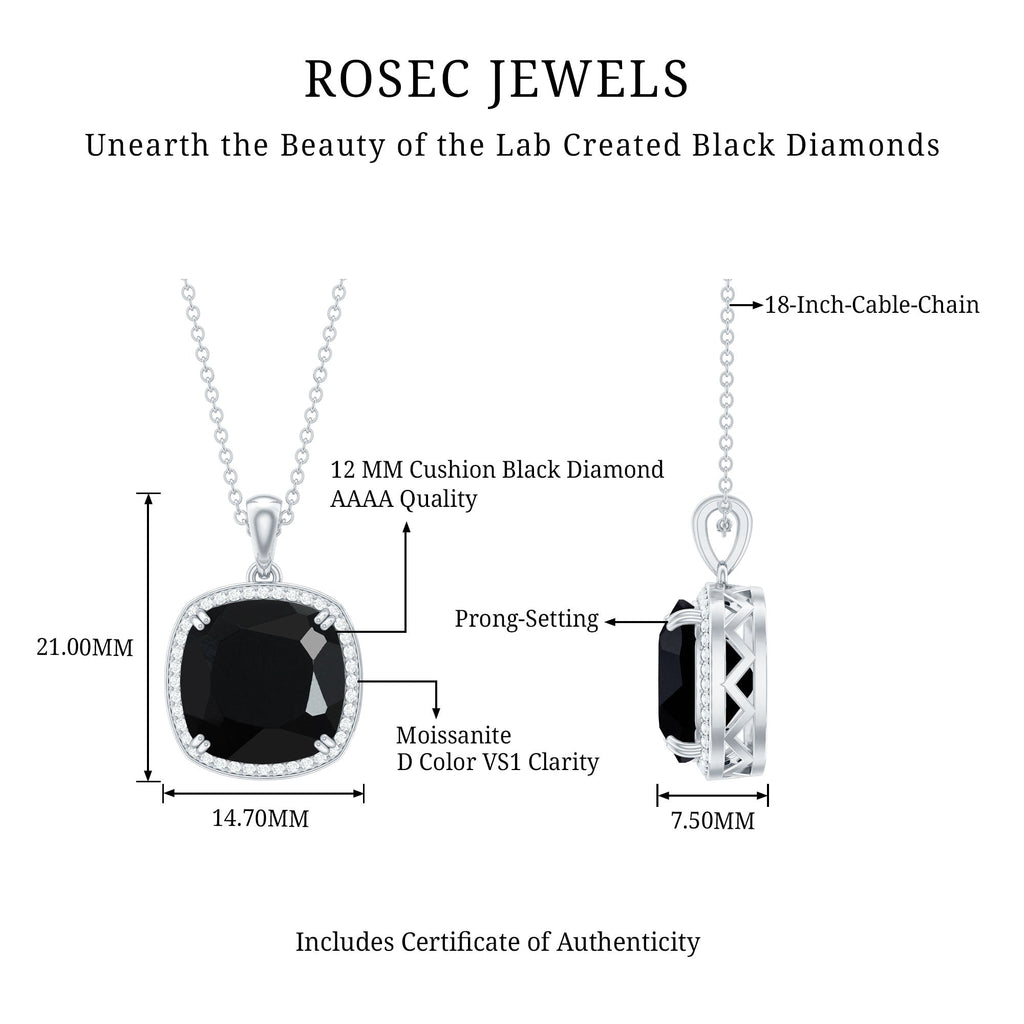 Lab Grown 12MM Black Diamond Cocktail Necklace With Chain