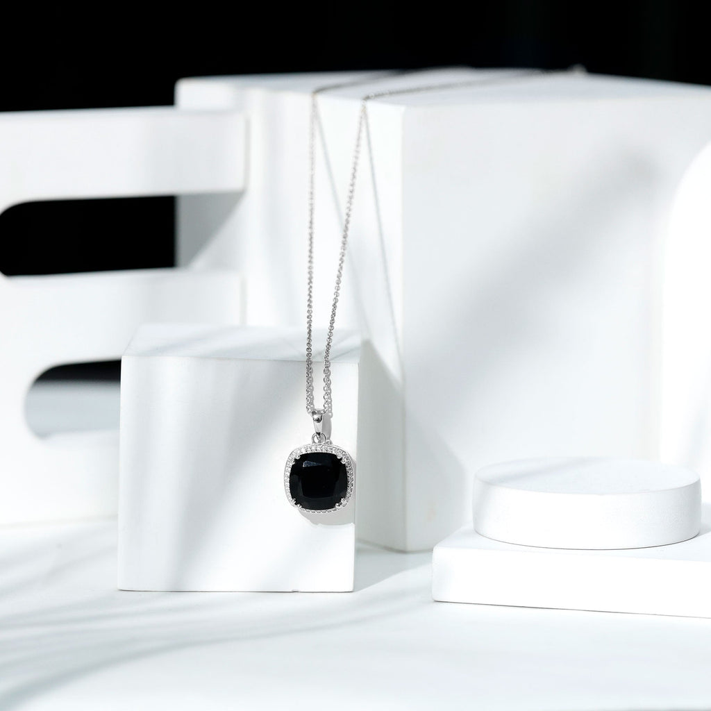 Lab Grown 12MM Black Diamond Cocktail Necklace With Chain