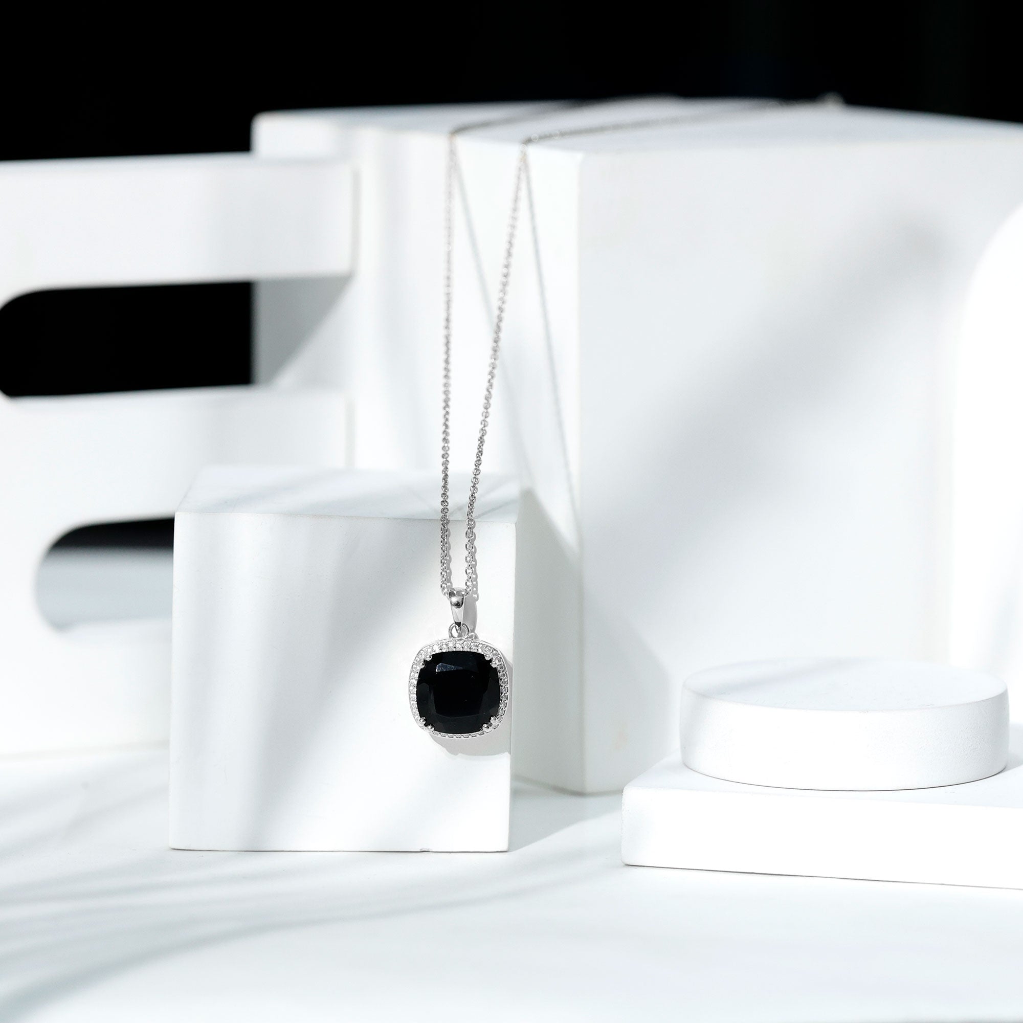 Lab Grown 12MM Black Diamond Cocktail Necklace With Chain