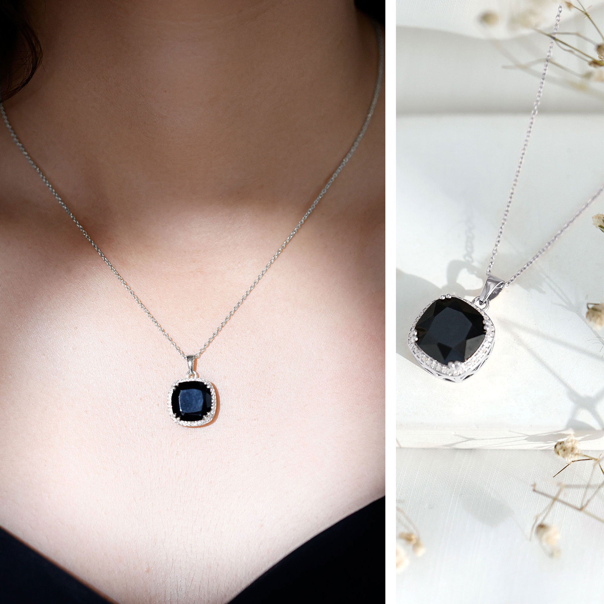 Lab Grown 12MM Black Diamond Cocktail Necklace With Chain