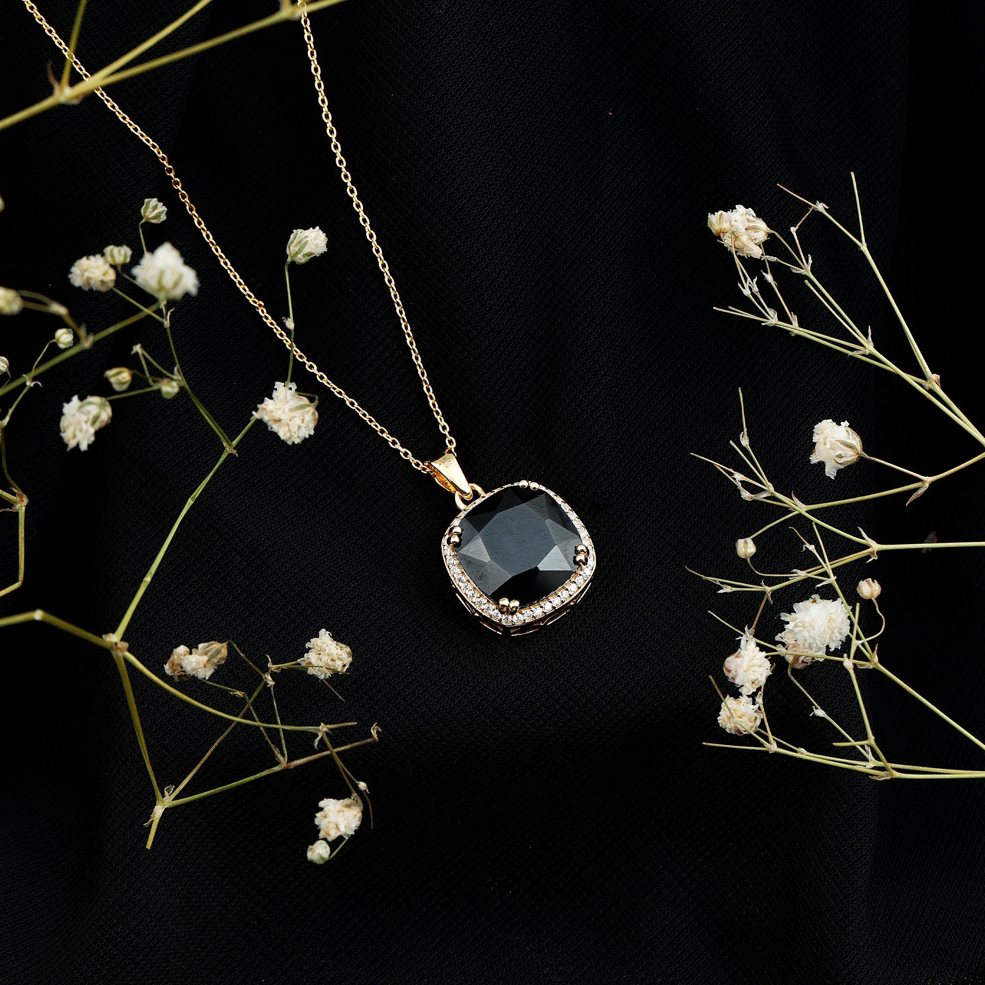 Lab Grown 12MM Black Diamond Cocktail Necklace With Chain