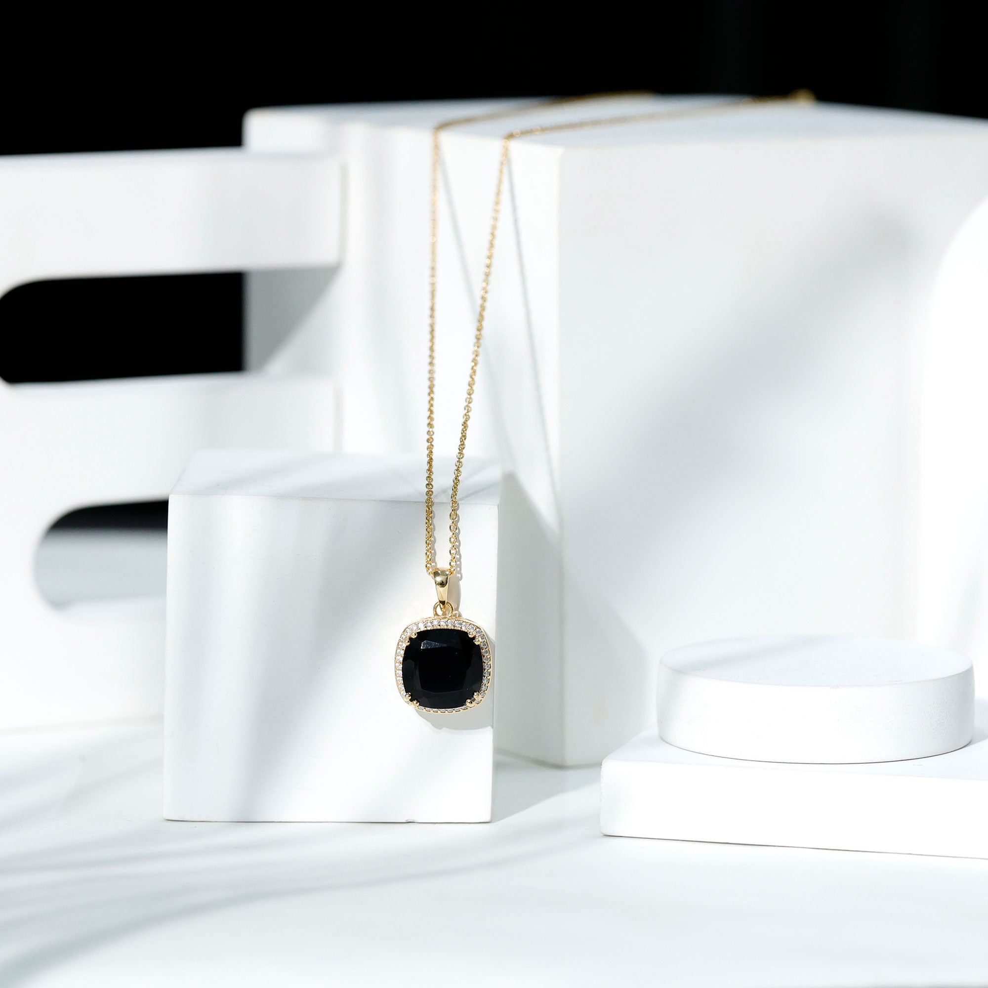 Lab Grown 12MM Black Diamond Cocktail Necklace With Chain