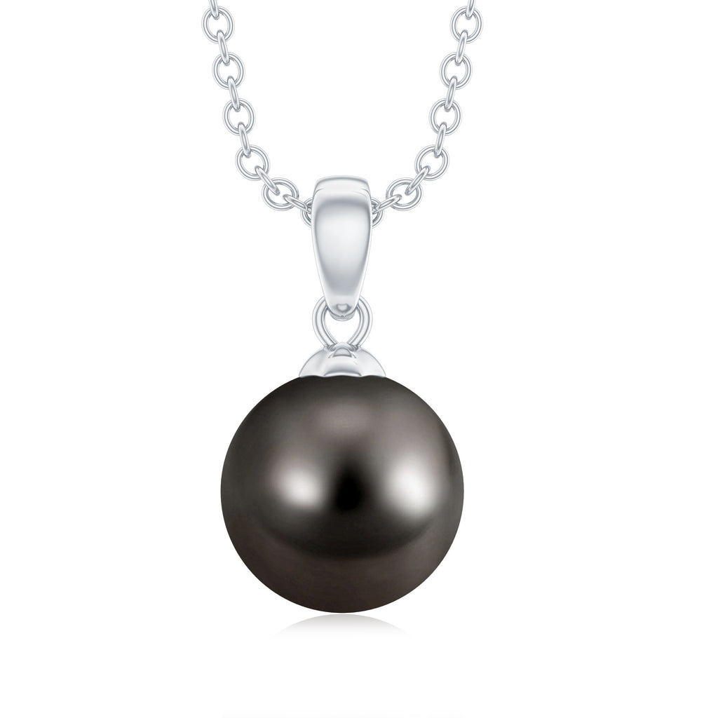 Simple 8 MM Round Tahitian Black Pearl Solitaire Necklace