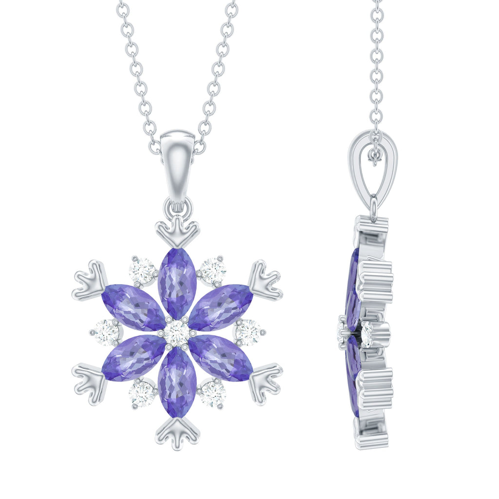 Natural Tanzanite Snowflake Necklace with Lab Diamond