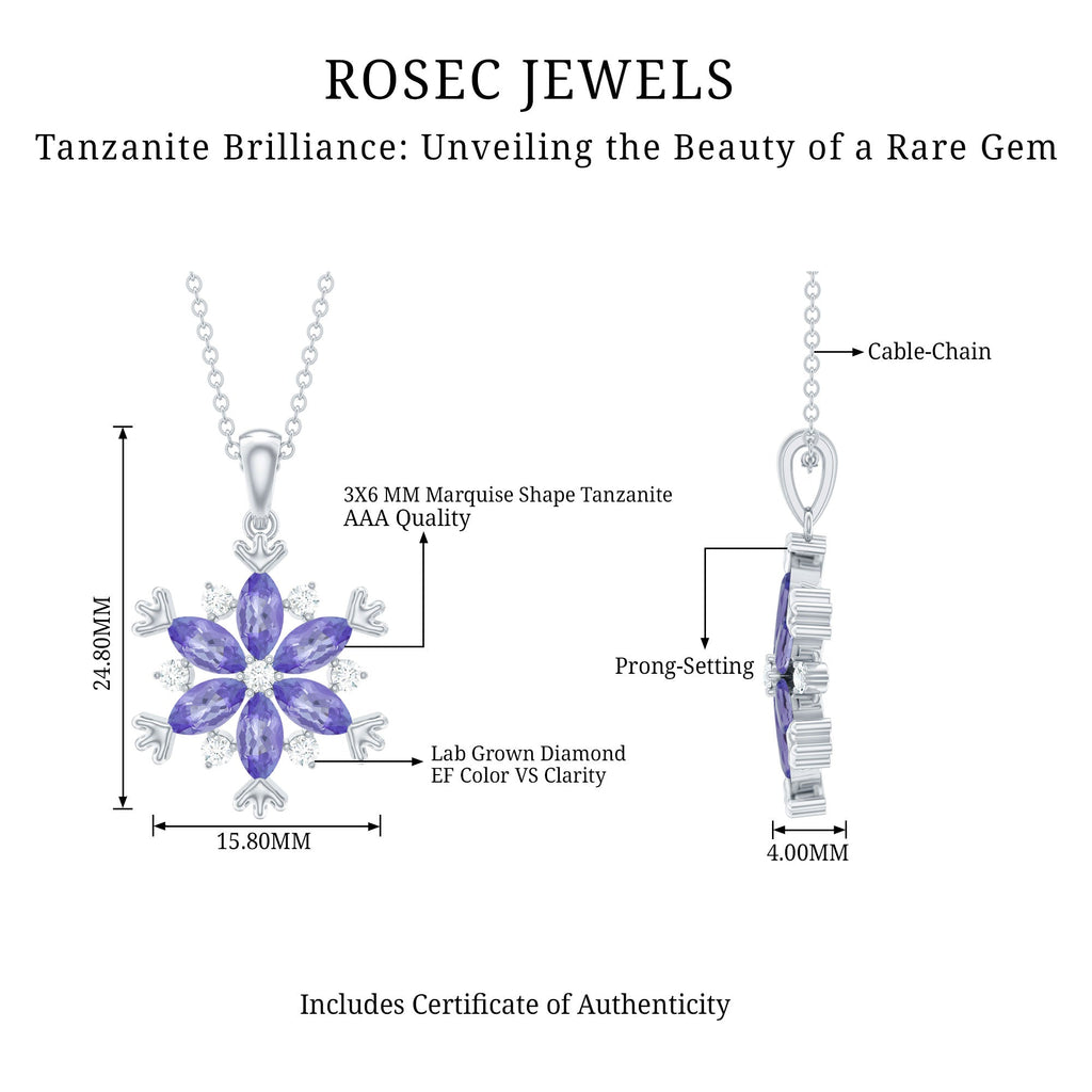 Natural Tanzanite Snowflake Necklace with Lab Diamond
