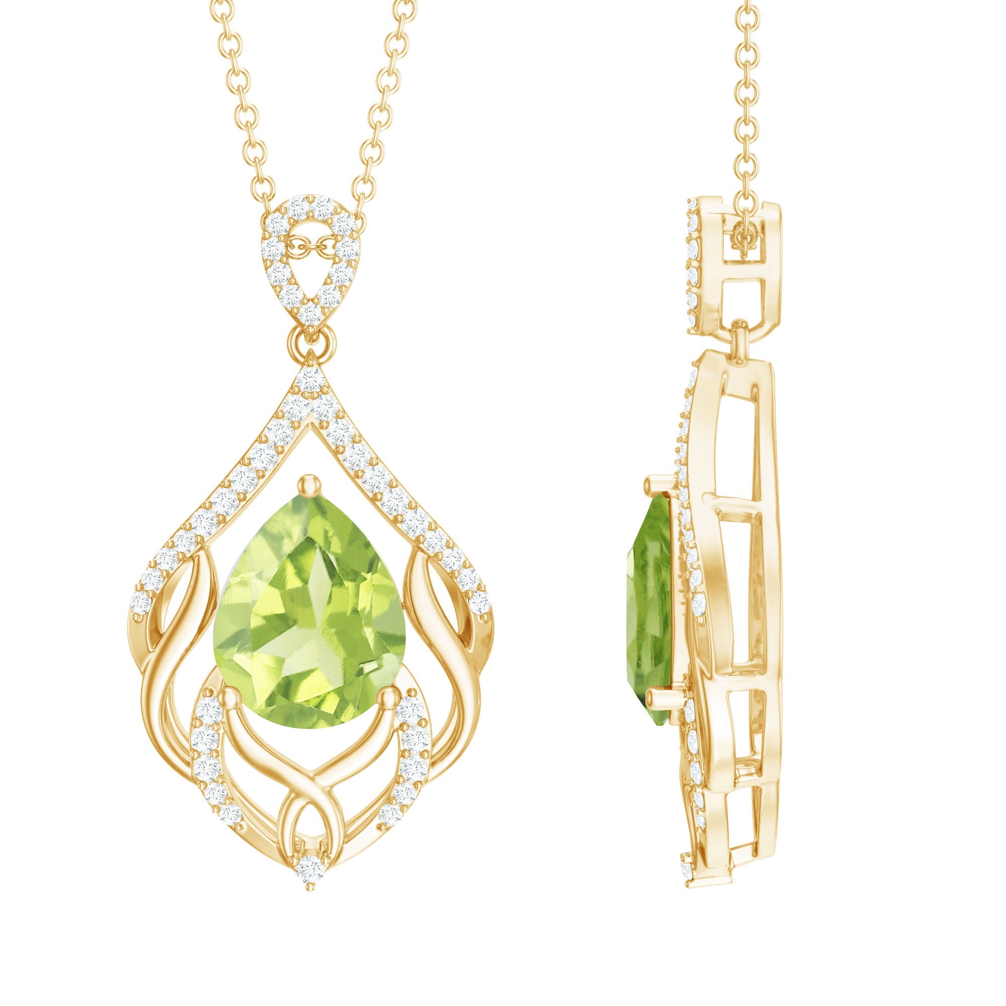 Designer 2.2 Carat Peridot Necklace with Lab Diamond