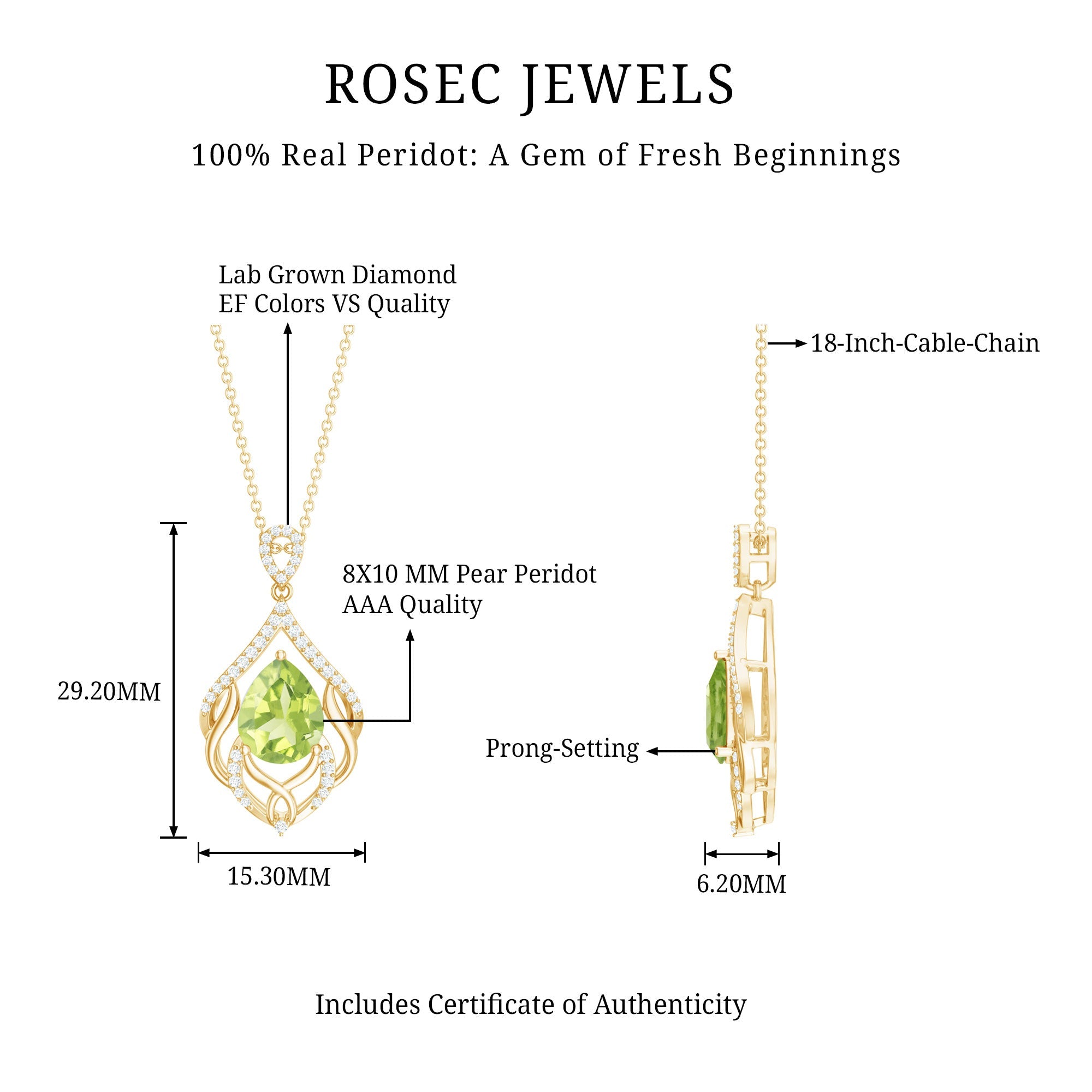 Designer 2.2 Carat Peridot Necklace with Lab Diamond