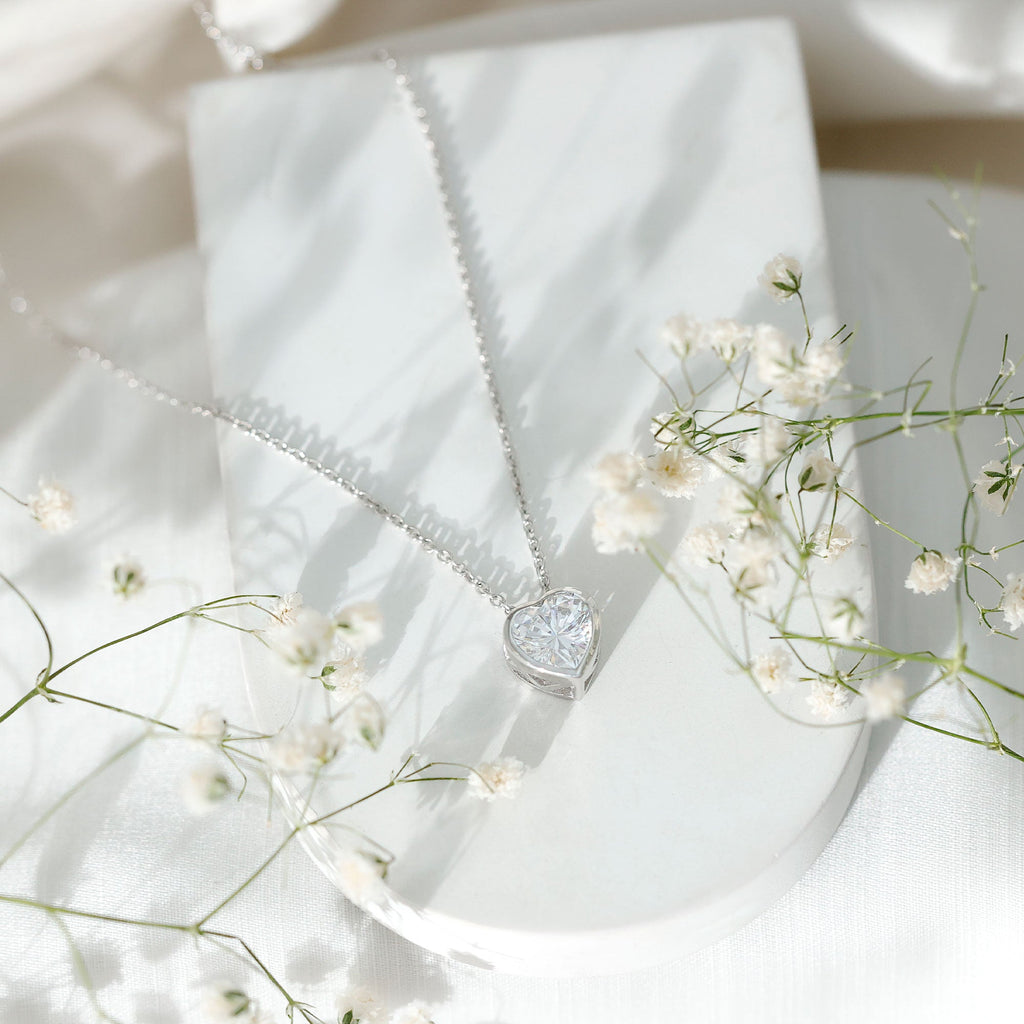 Bezel Set 8mm Lab Grown Diamond Heart Locket Necklace for Women