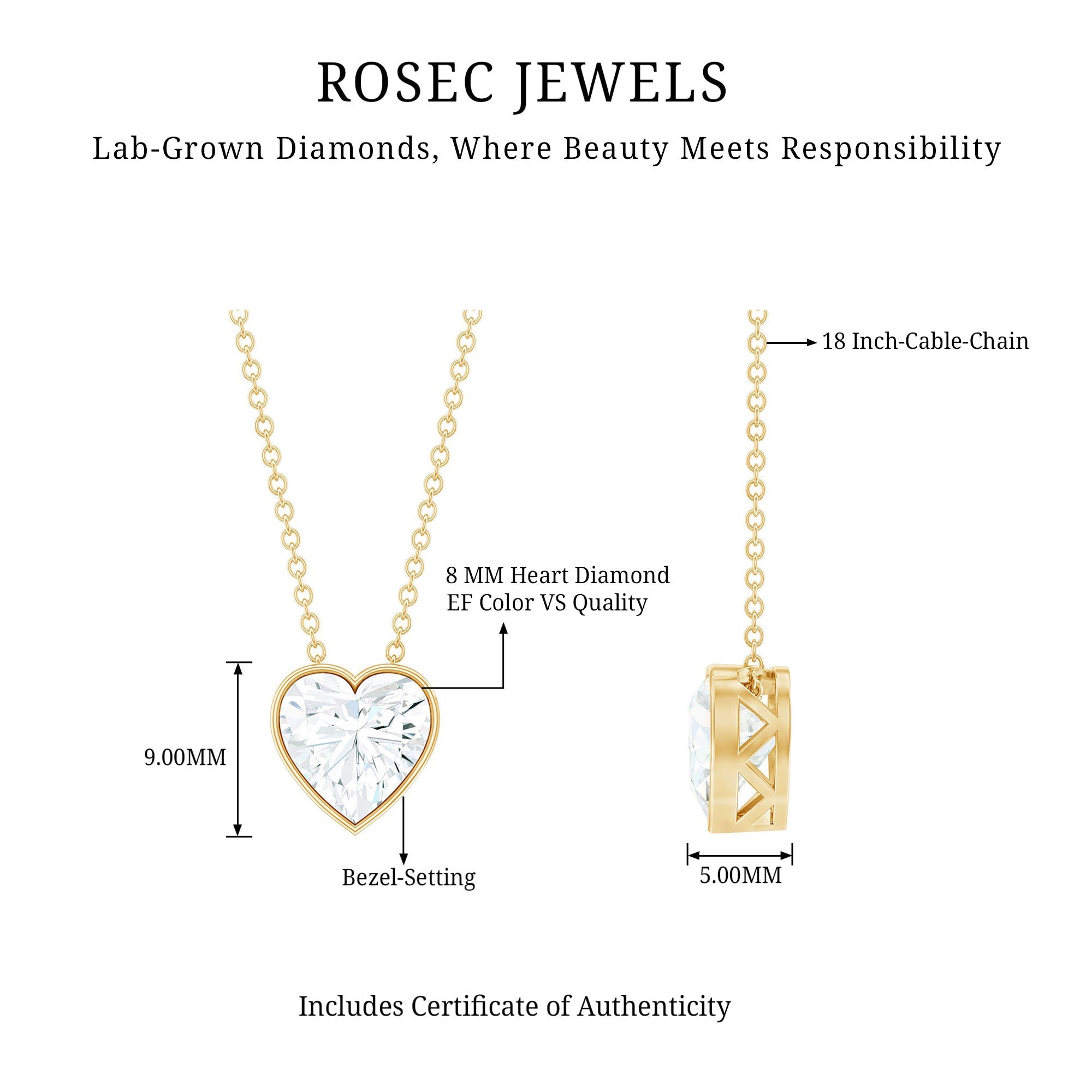 Bezel Set 8mm Lab Grown Diamond Heart Locket Necklace for Women