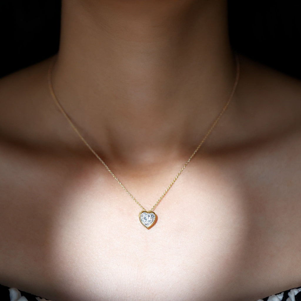 Bezel Set 8mm Lab Grown Diamond Heart Locket Necklace for Women