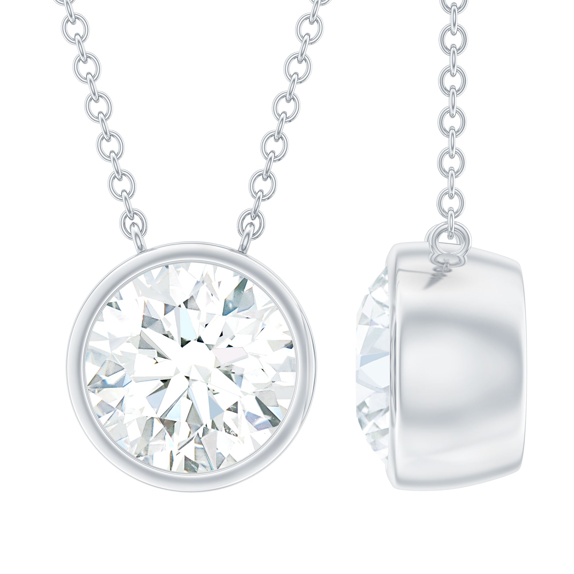 Bezel Set 7mm Lab Grown Diamond Solitaire Stackable Necklace