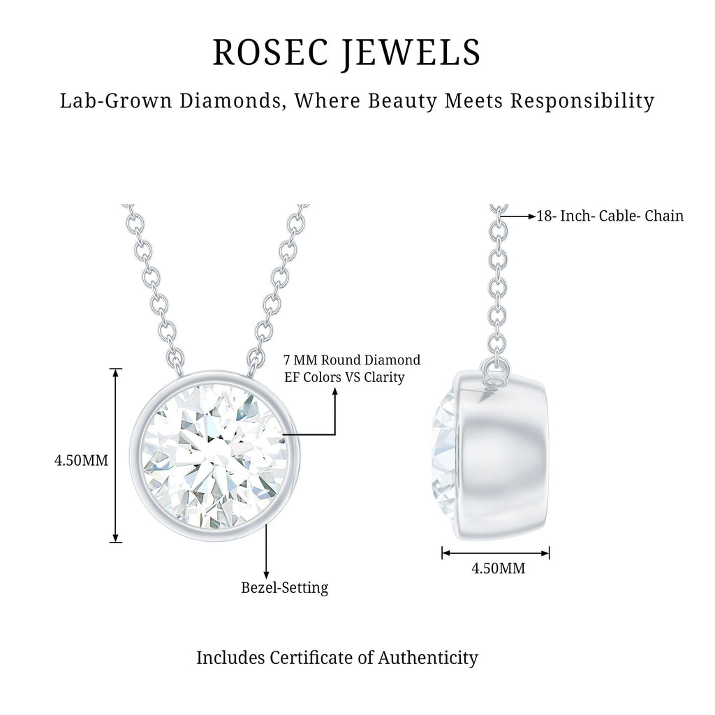 Bezel Set 7mm Lab Grown Diamond Solitaire Stackable Necklace