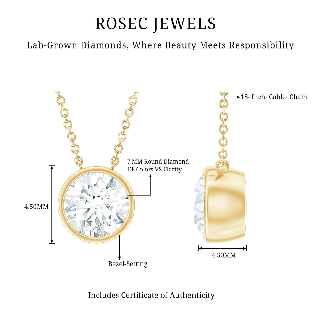 Bezel Set 7mm Lab Grown Diamond Solitaire Stackable Necklace