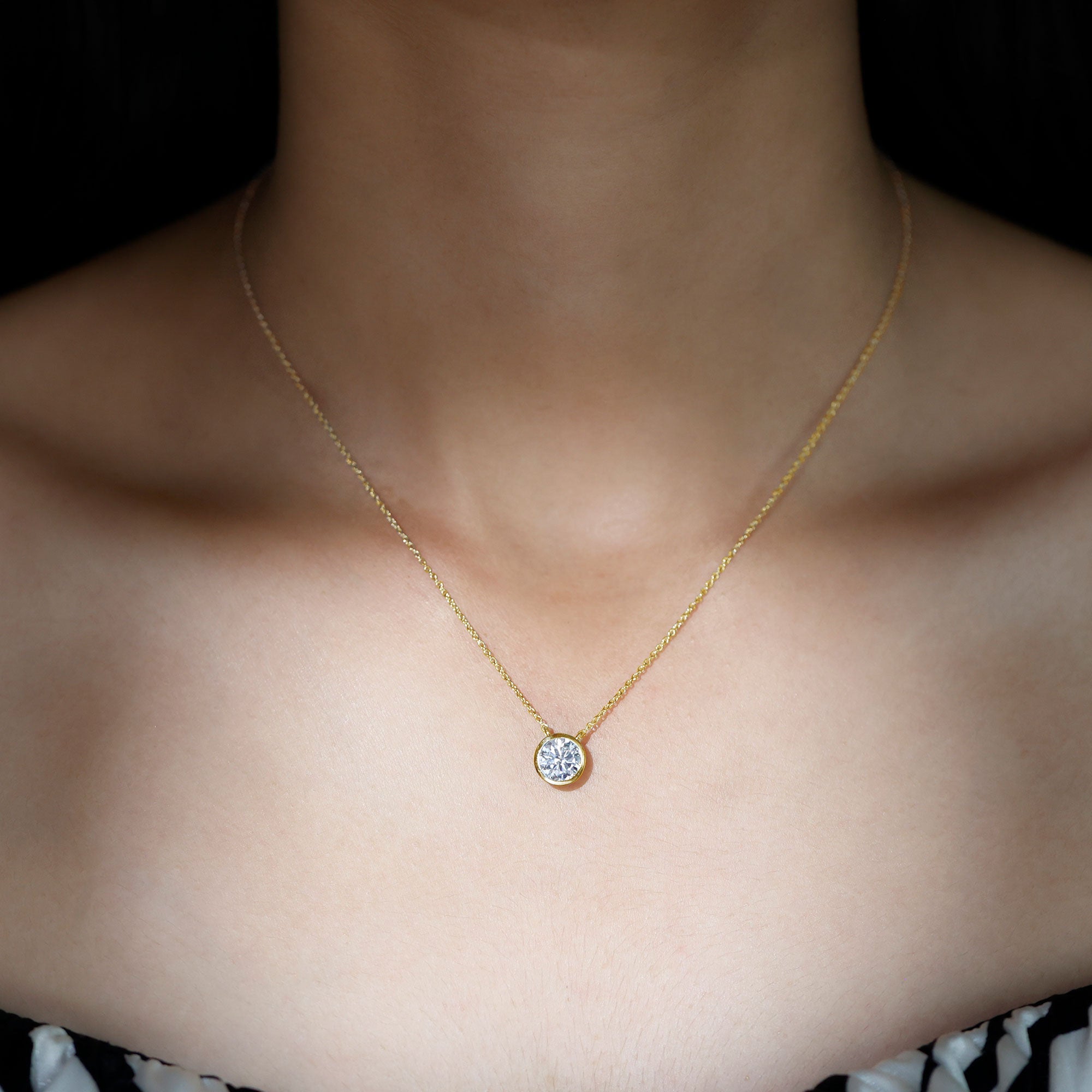 Bezel Set 7mm Lab Grown Diamond Solitaire Stackable Necklace