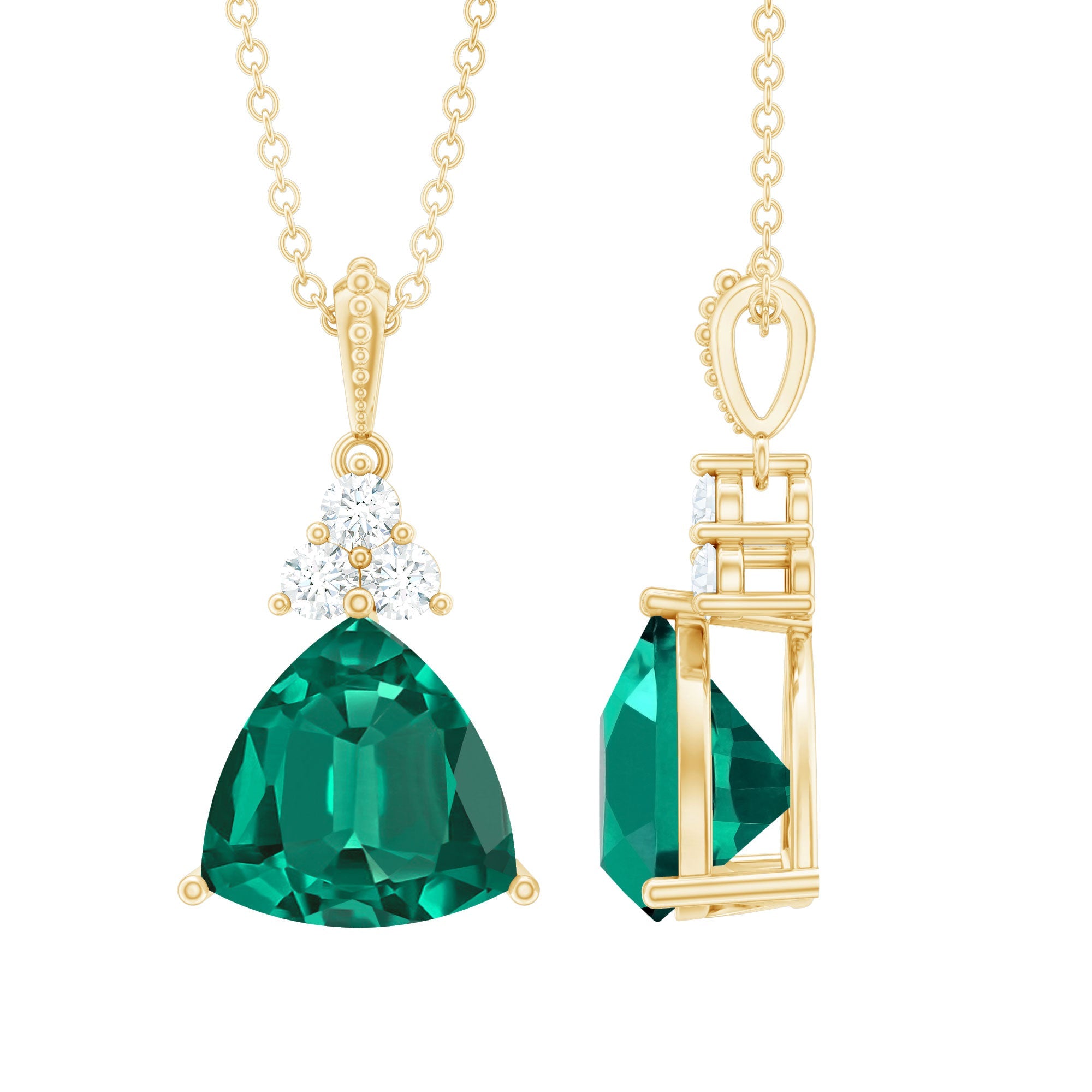3.5 Carat Trilliant Cut Lab Grown Emerald Diamond Bridal Necklace With Chain