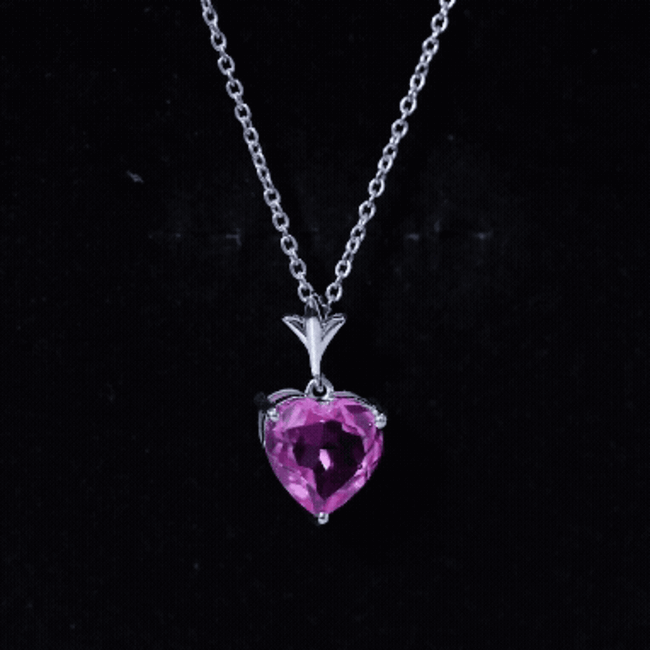 Certified 3.5 Carat Lab Created Pink Sapphire Heart Necklace with Silver Chain