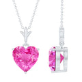 Certified 3.5 Carat Lab Created Pink Sapphire Heart Necklace with Silver Chain