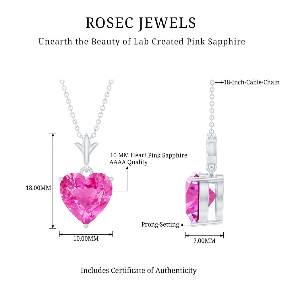 Certified 3.5 Carat Lab Created Pink Sapphire Heart Necklace with Silver Chain