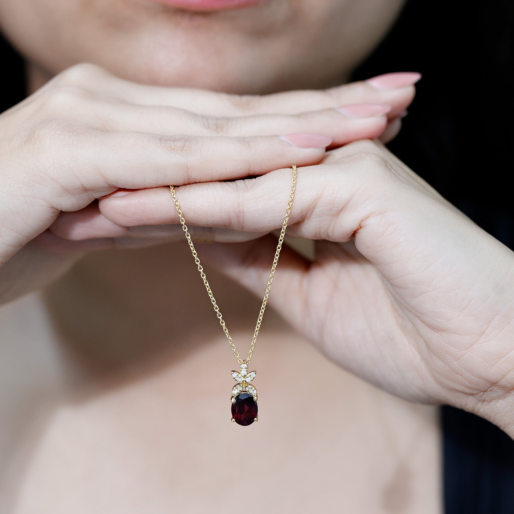 Oval 2.5 Carat Rhodolite Pendant Necklace with Diamond Flower