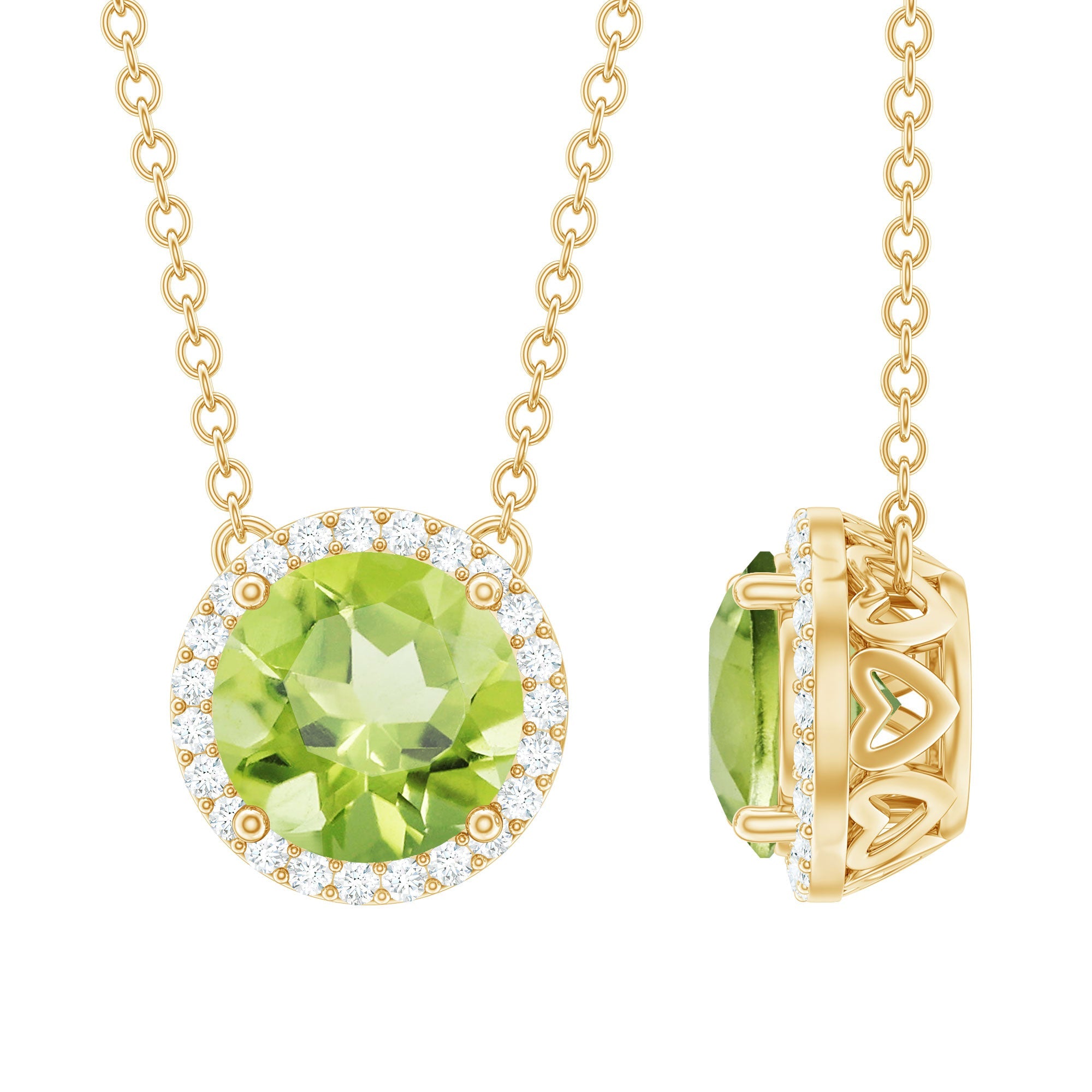 Genuine 2 Carat Peridot and Diamond Halo Necklace