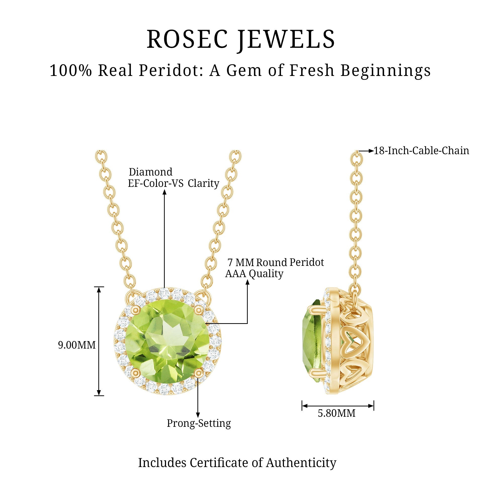 Genuine 2 Carat Peridot and Diamond Halo Necklace