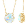 7MM Ethiopian Opal and Diamond Halo Necklace in Silver