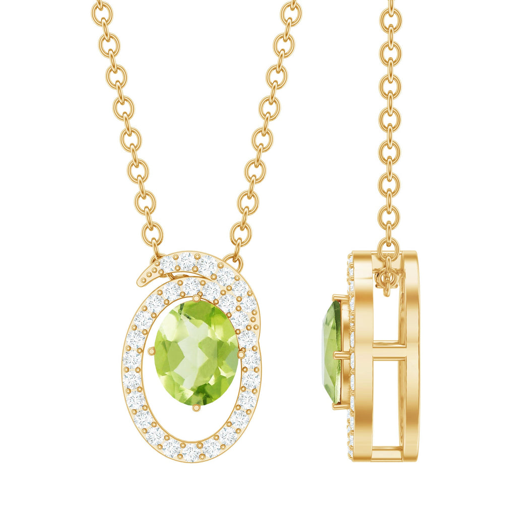 Certified Oval Peridot Pendant Necklace with Lab Diamond