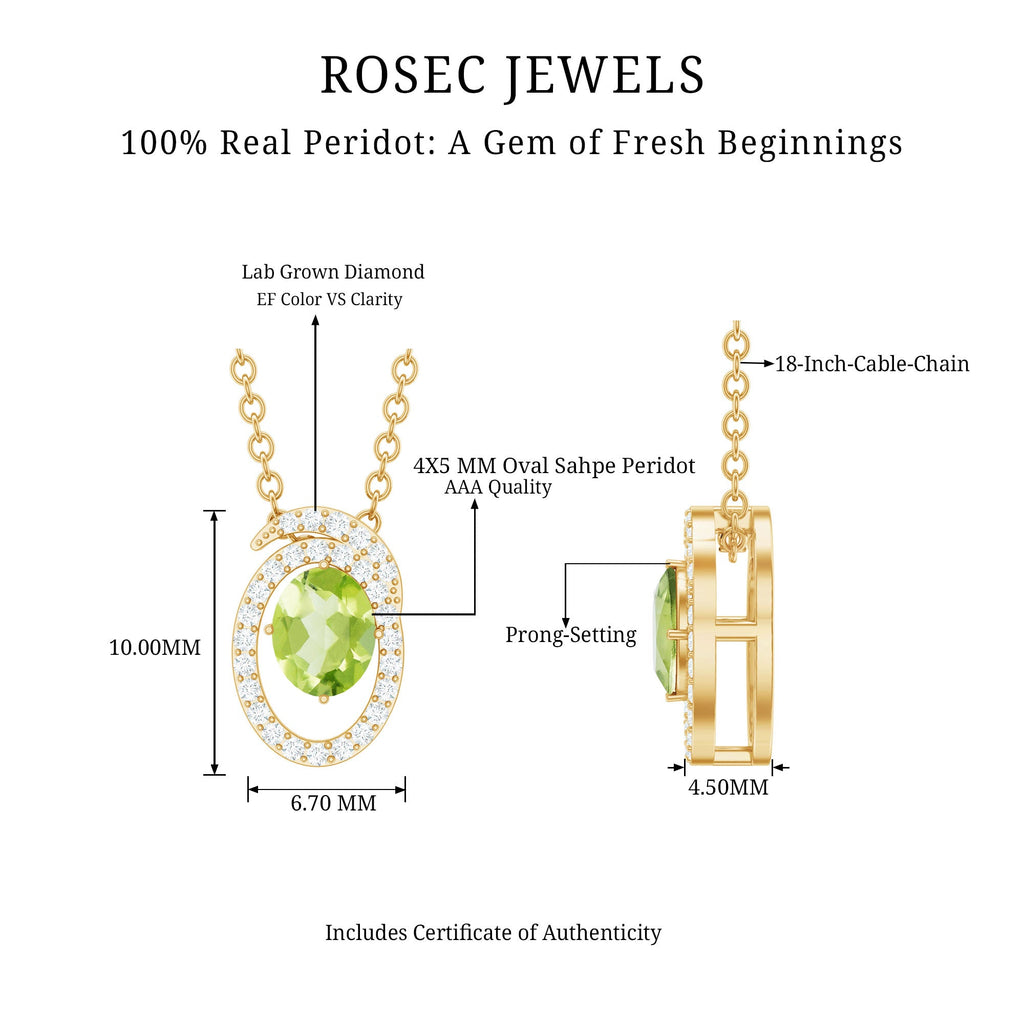 Certified Oval Peridot Pendant Necklace with Lab Diamond