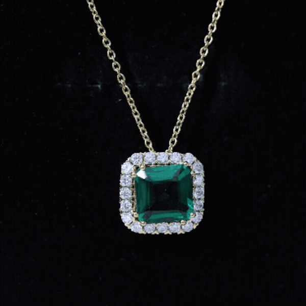 2.5 CT Asscher Cut Lab Grown Emerald Halo Necklace with Moissanite