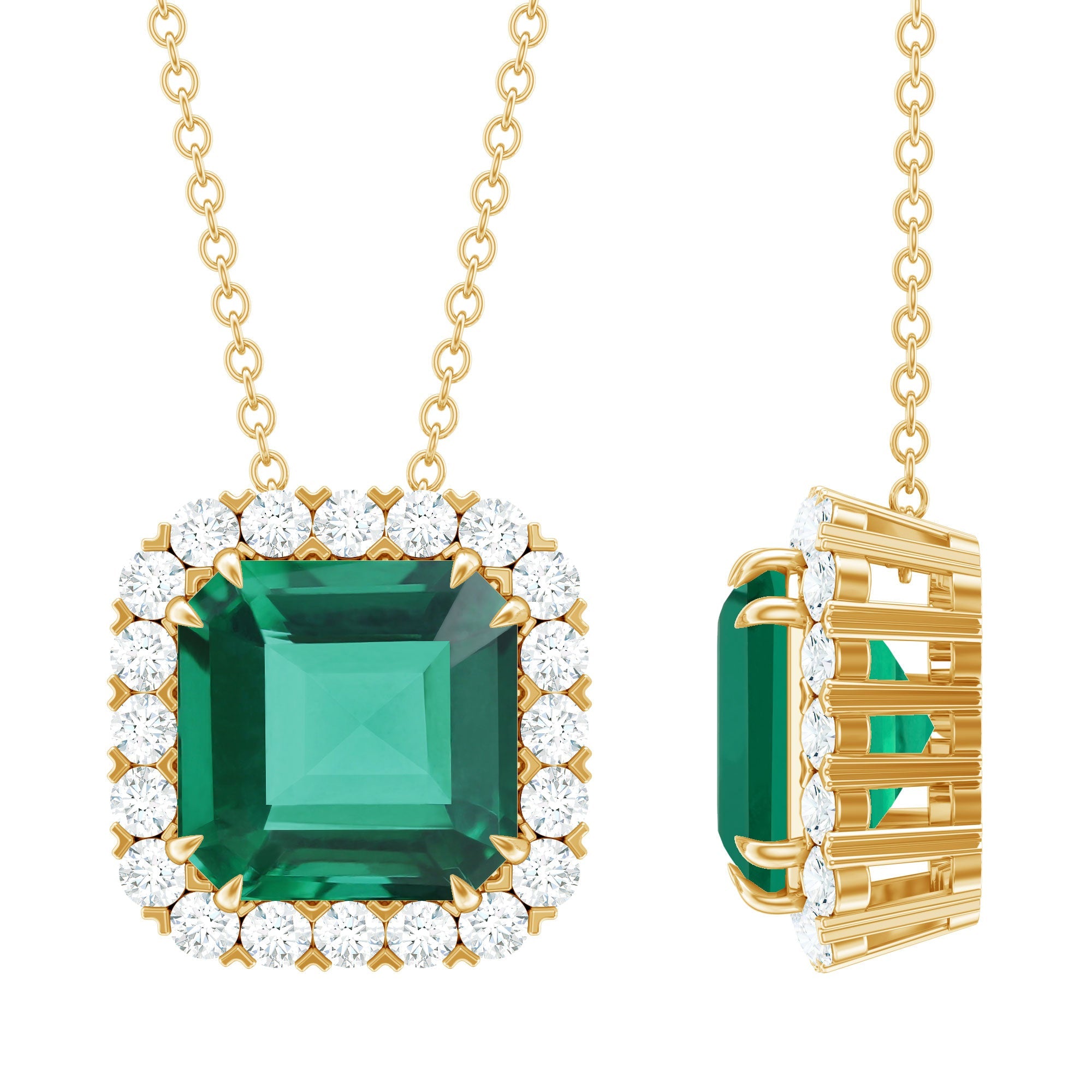 2.5 CT Asscher Cut Lab Grown Emerald Halo Necklace with Moissanite