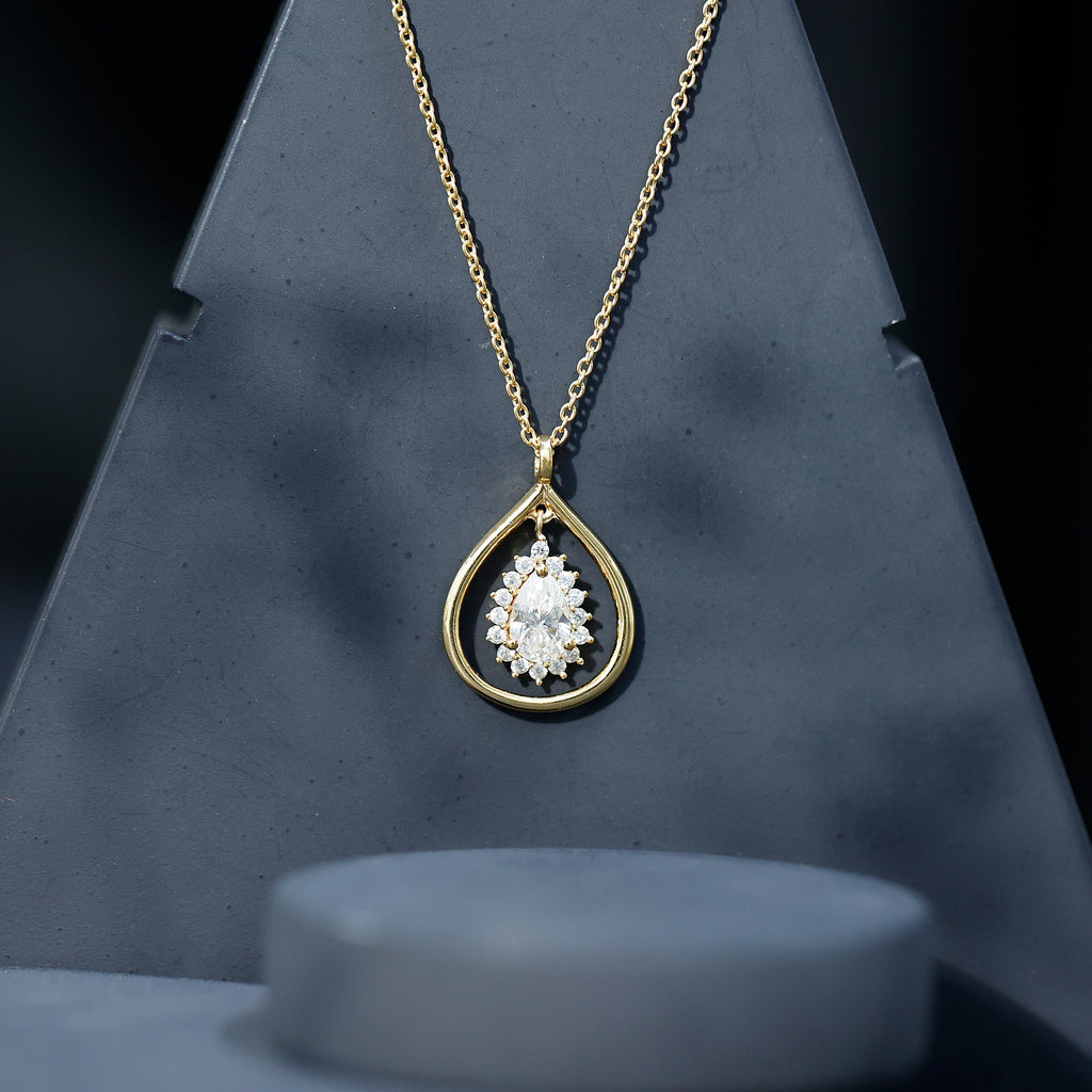 Certified Pear Shaped Moissanite Wedding Necklace for Bride
