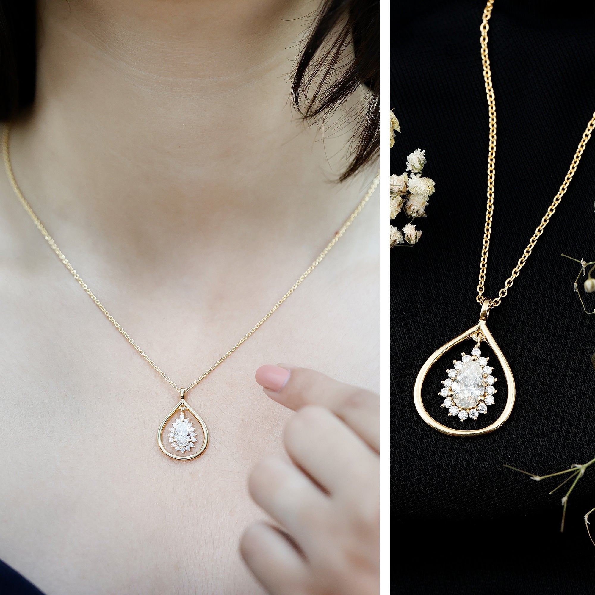 Certified Pear Shaped Moissanite Wedding Necklace for Bride