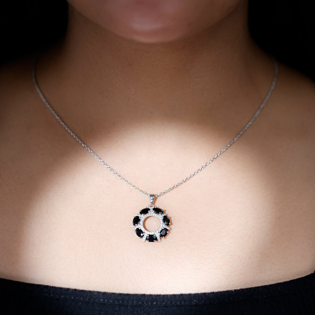 3 CT Oval Cut Black Spinel Elegant Pendant with Moissanite