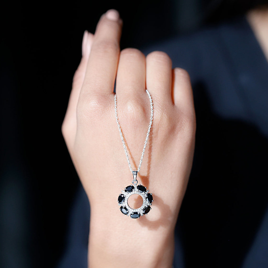 3 CT Oval Cut Black Spinel Eternity Necklace with Silver Chain