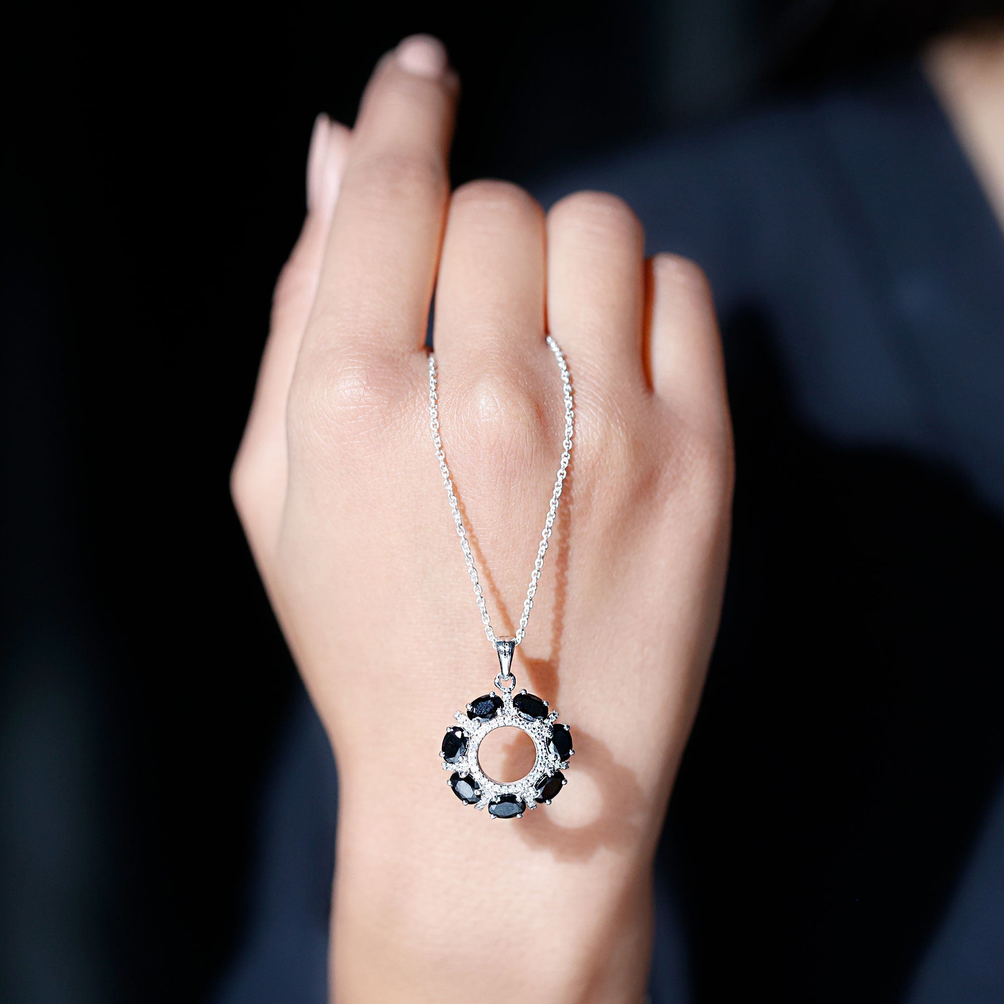 3 CT Oval Cut Black Spinel Eternity Necklace with Silver Chain