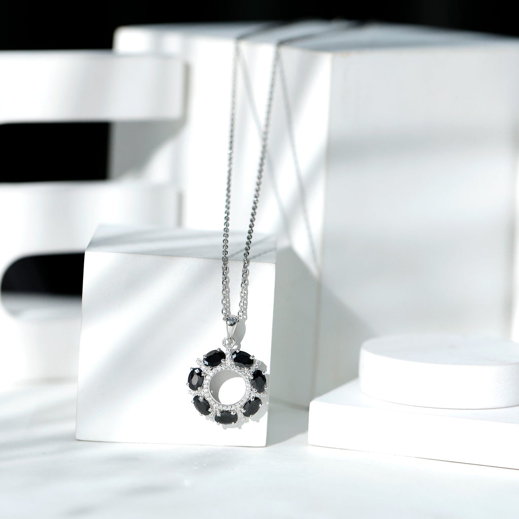 3 CT Oval Cut Black Spinel Elegant Pendant with Moissanite
