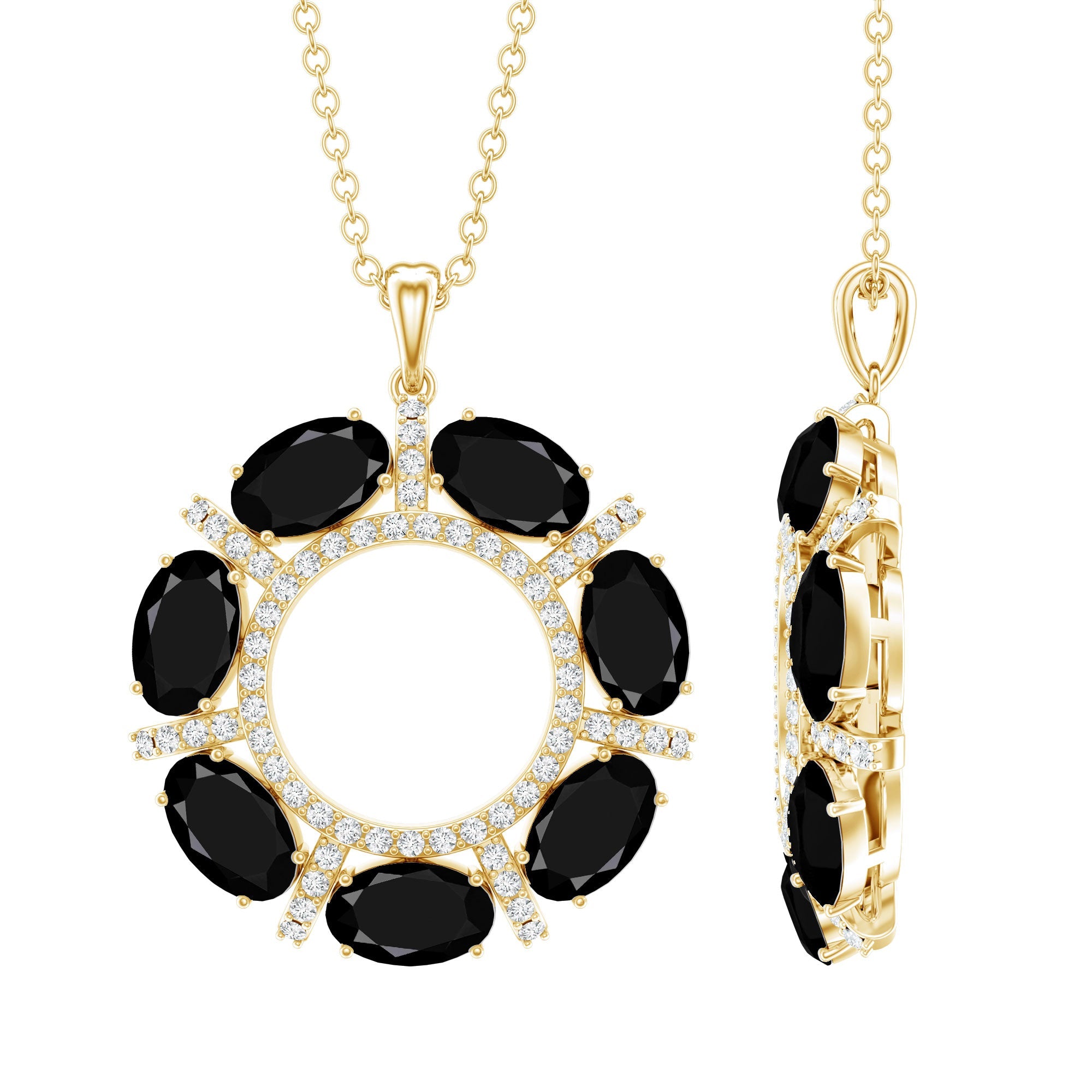 3 CT Oval Cut Black Spinel Elegant Pendant with Moissanite