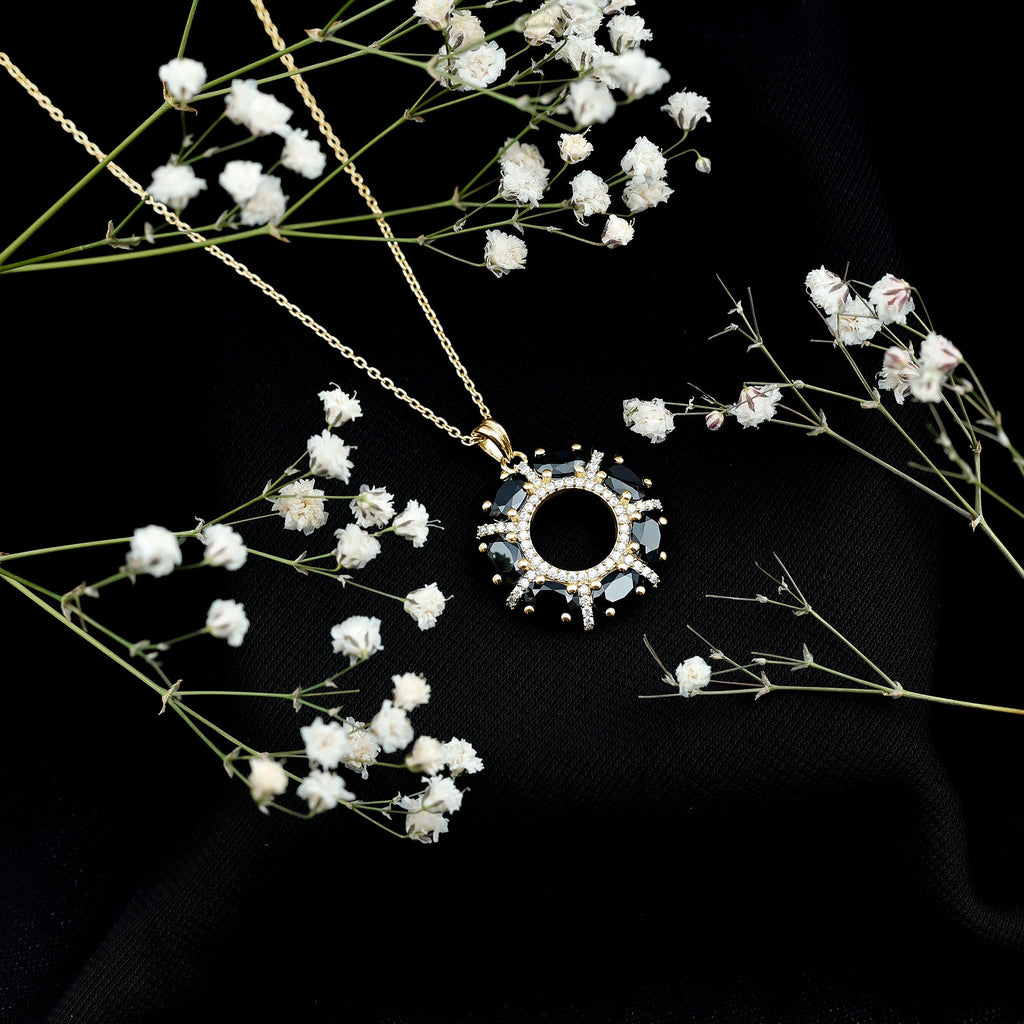 3 CT Oval Cut Black Spinel Elegant Pendant with Moissanite
