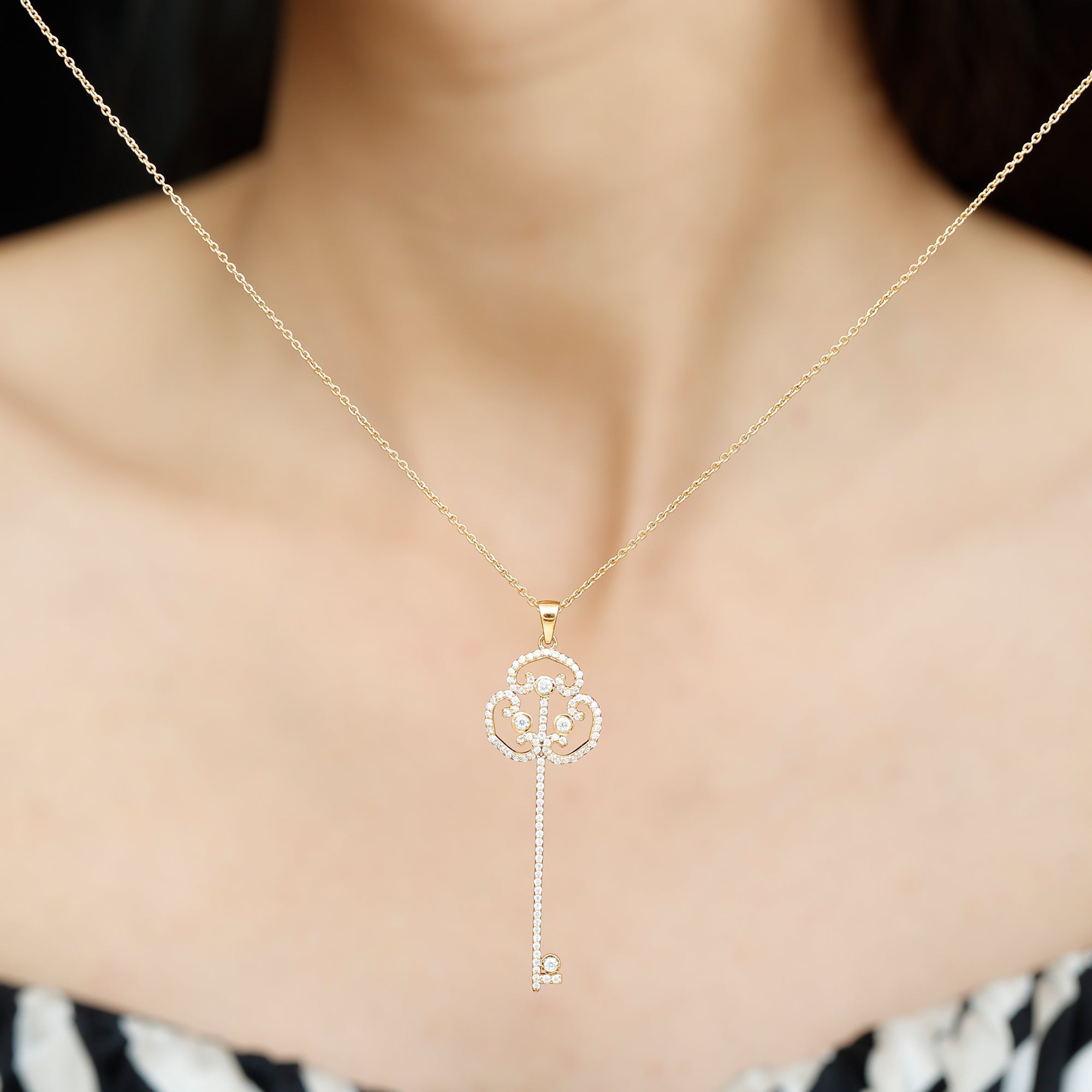 Certified Moissanite Vintage Key Pendant Necklace