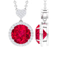 Lab Created Ruby Halo Necklace with Diamond Heart