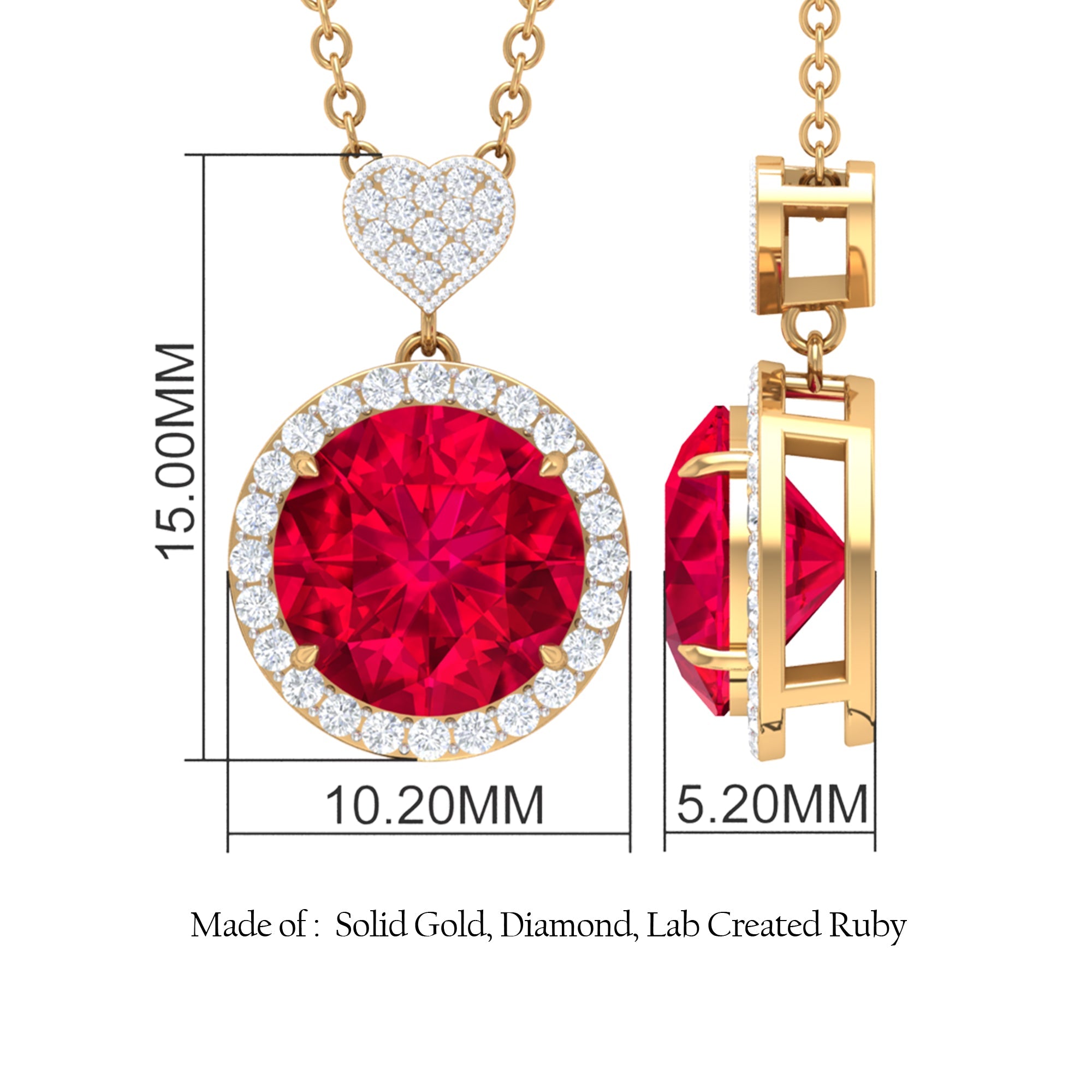 Lab Created Ruby Halo Necklace with Diamond Heart