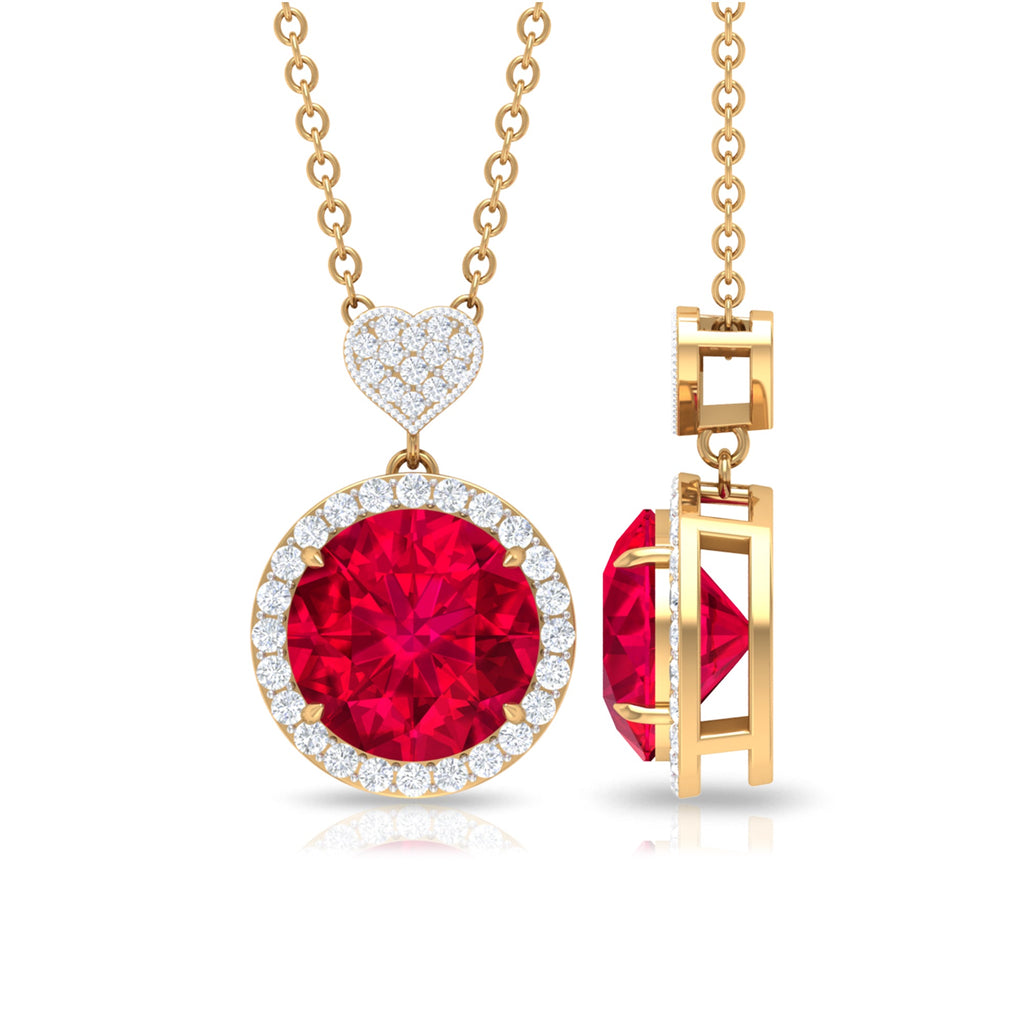 Lab Created Ruby Halo Necklace with Diamond Heart