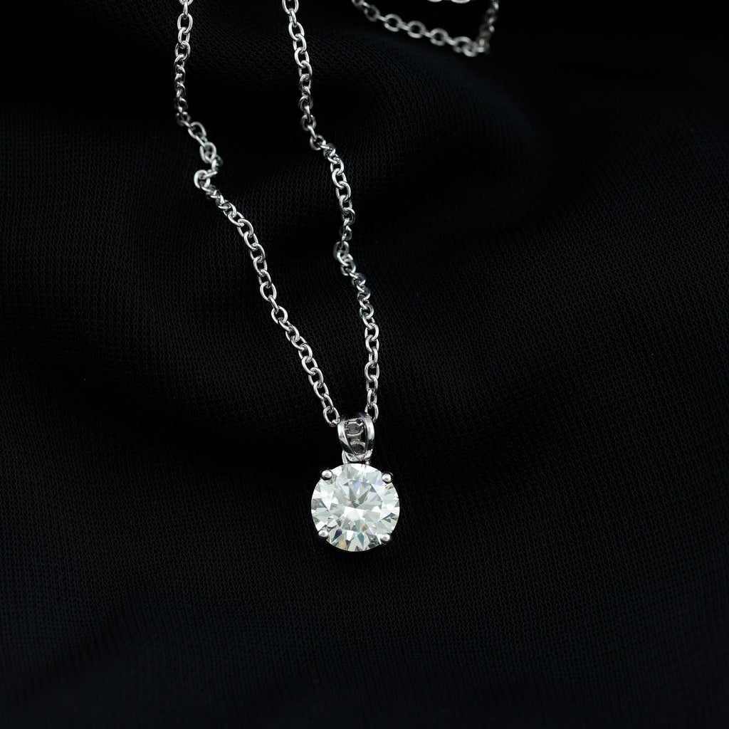 Certified 2 Carat Moissanite Solitaire Pendant Necklace With Chain