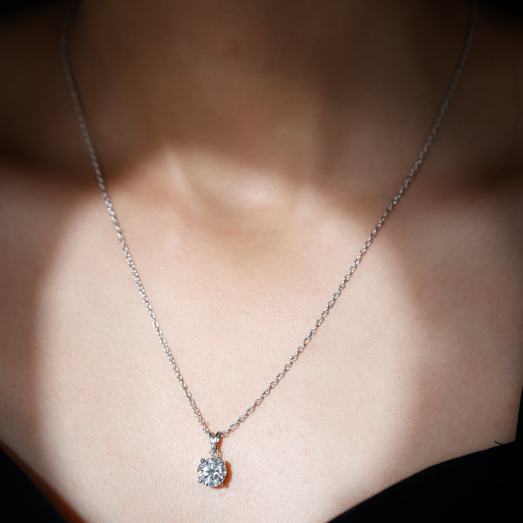Certified 2 Carat Moissanite Solitaire Pendant Necklace With Chain