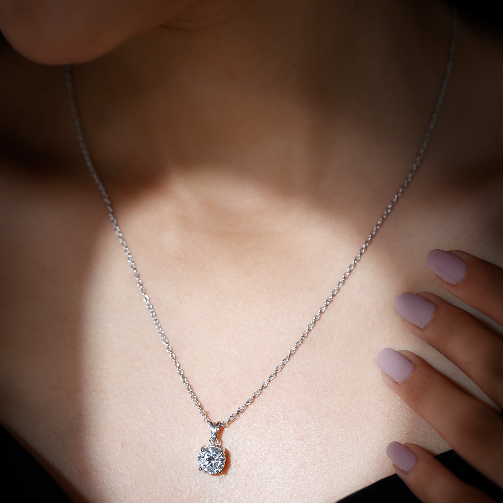 Certified 2 Carat Moissanite Solitaire Pendant Necklace With Chain
