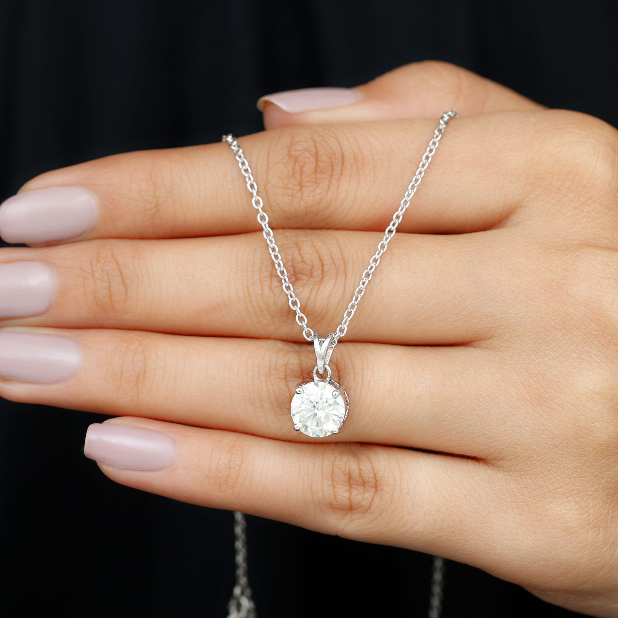 Certified 2 Carat Moissanite Solitaire Pendant Necklace With Chain