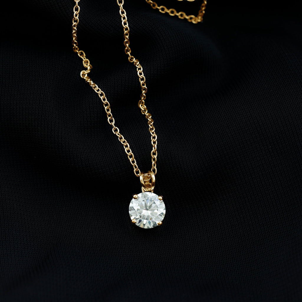 Certified 2 Carat Moissanite Solitaire Pendant Necklace With Chain
