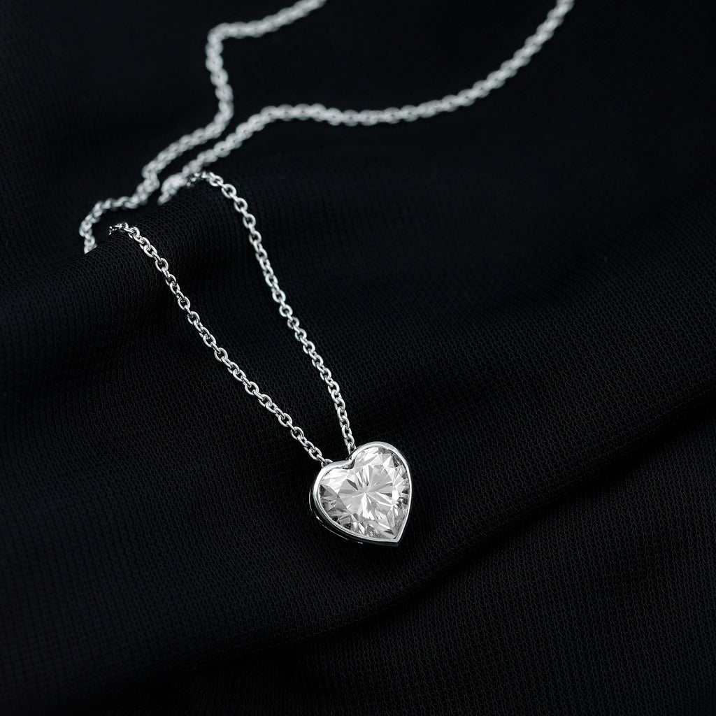 2 Carat Heart Shape Moissanite Solitaire Necklace in Bezel Setting